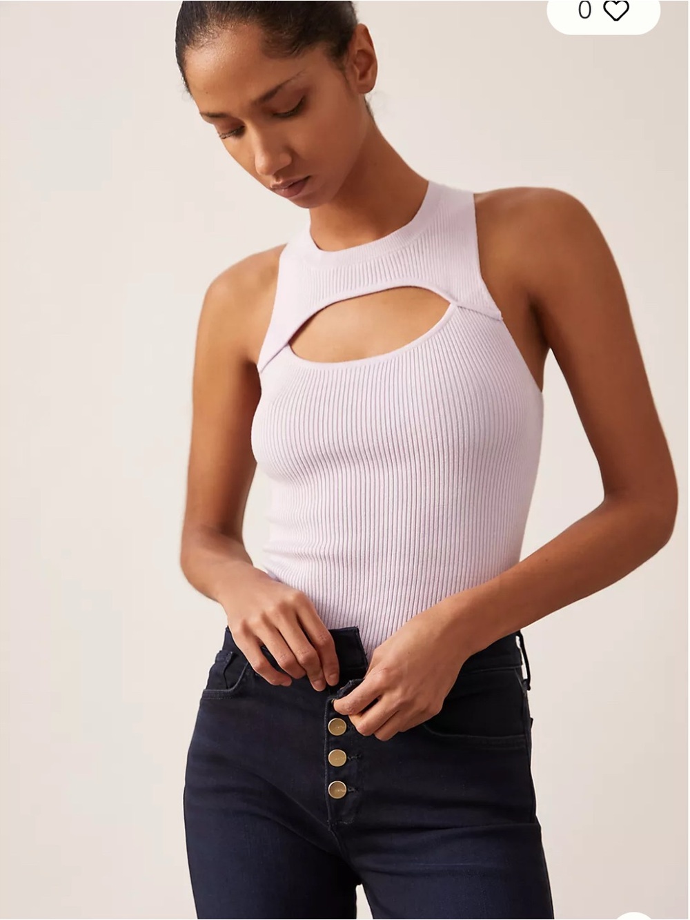 Anthropologie Lilac Lavender Cut-Out Sleeveless Ribbed Knit Tank Top NWT L